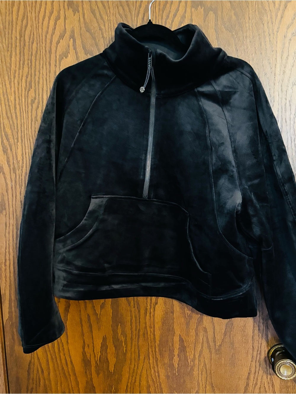 Lululemon Black Velvet Cropped Half Zip Pullover M/L